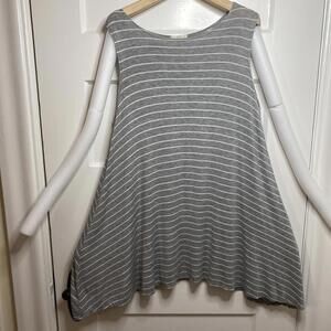 Pinc Striped Tunic Dress Gray White Stripes Stretchy Lagenlook Minimalist Casual